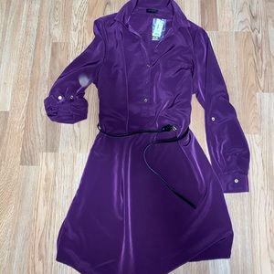 Purple button up dress with belt